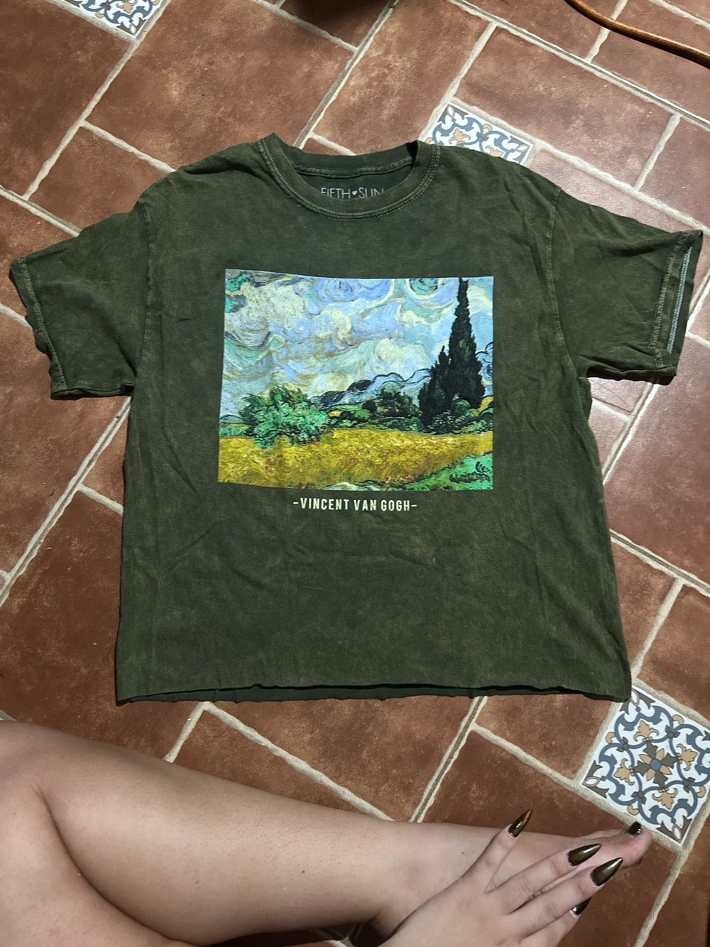 Urban Outfitters Olive Green Vincent Van Gogh Crop Tee